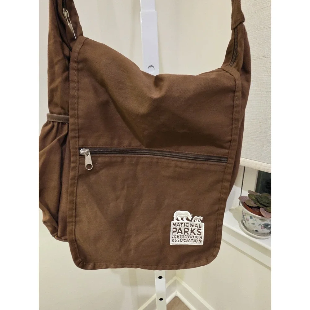 Cotton Brown Shoulder Flap Bag National Parks Conservation Assoc Logo